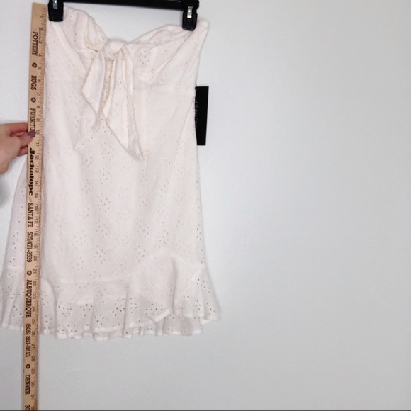 Olivaceous Eyelet Lace Mini Dress Sleeveless Ruffle - Picture 12 of 15